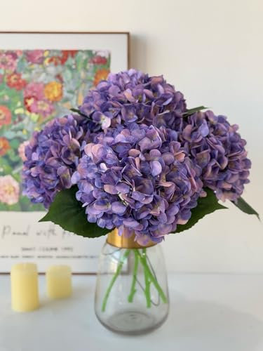 YalzoneMet 4 st lila siden hortensia konstgjord blomma verklighetstrogen stora blommor 50 cm lång stam falsk hortensia blombuketter för hemmafest inomhus utomhus bröllop bord bordsuppsats dekor