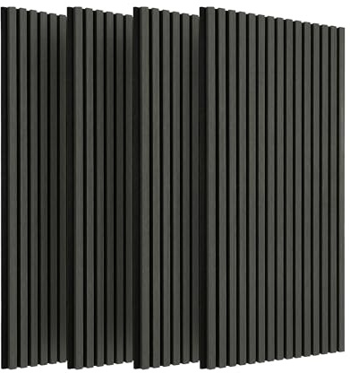 IZODEKOR Paneles de pared 3D de madera insonorizados, paneles acústicos de madera, decoración de pared para salón, revestimiento de pared interior, insonorización, juego de 4, madera oscura