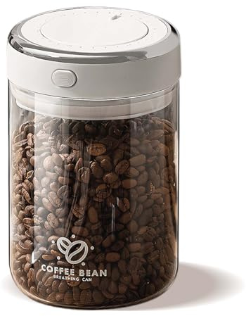 Zimoer Airtight Coffee Canister - 1100ml Borosilicate Glass Coffee Bean Storage Jar w/One-Way CO2 Valve, Date Tracker, Vacuum Seal Container for Ground Coffee, Nuts, Spices, Tea - Clear Design