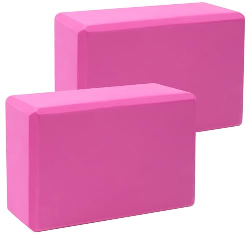 Juego de 2 bloques de yoga, espuma EVA ligera de alta densidad, antideslizante, mejora la fuerza y flexibilidad, para yoga, pilates, meditación (rosa)
