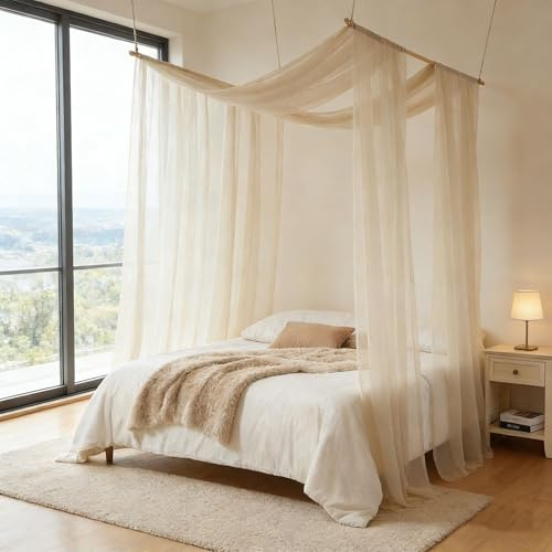 Ingzy 2-Panel Sheer Canopy Bed Curtains, 30x236 Voile Drapes for Full/Queen/King Bed - Soft Breathable Fabric, Decorative Window Scarf, DIY Ascot Top Hanging for Bed or Window