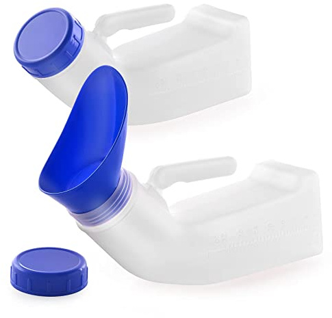 bottiglie per urina maschili， Bottiglie di urina in plastica for uomini e donne, tappo a vite anti-goccia, orinatoi portatili ideali for viaggi in auto all'aperto(2x Urinal White and Blue)