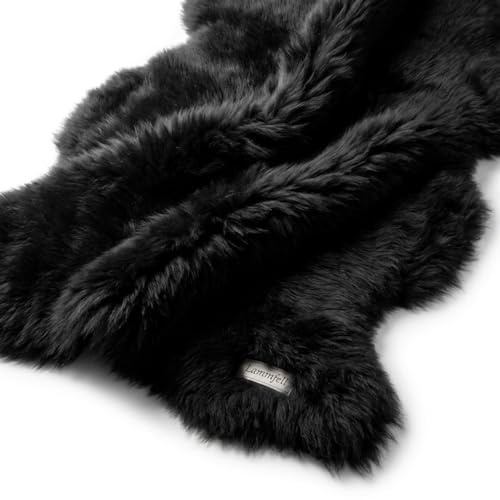 LANABEST Premium en Peau de Agneau, Couleur Anthracite (Gris-Noir). Qualité du Cadeau. Cuir véritable avec de la Laine particulièrement Douce, Chaude et Confortable. Grands Tapis d'environ 95 cm
