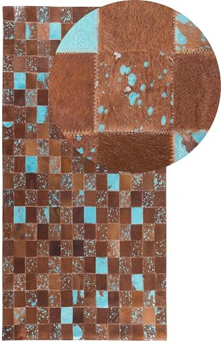 Beliani Patchwork Teppich braun/blau 80 x 150 cm rechteckig Aliaga