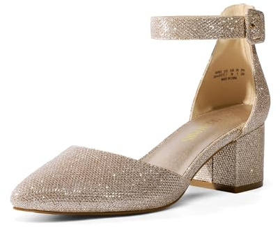DREAM PAIRS Dampumps med blockklack, Guld paljetter, 35 EU