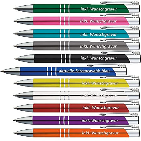 #teamludorf 50x Kugelschreiber mit Gravur - Blau eloxiert (Gamma) - Hochwertige Metallkugelschreiber Personalisierter Kulli mehrfarbig Stifte mit Gravur Kullis