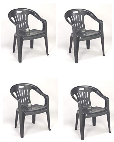 Dmora - 4er Set Gartenstühle Bisceglie, Gartensitz, Für drinnen und draußen, Mit Armlehnen und stapelbar, Made in Italy, 56x55 h78 cm, Anthrazit