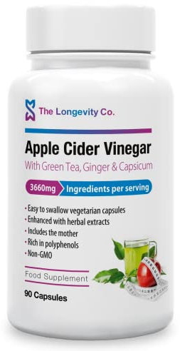 Apple Cider Vinegar Tablets with Mother - 3600mg High-Strength ACV Capsules Boosted with Green Tea, Ginger & Cayenne Extract - Raw Unfiltered Cider Vinegar - 90 Vegan Pills
