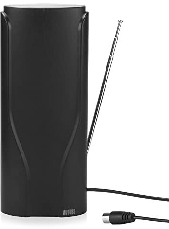 August DTA600 - Antenne TV Intérieur Puissante TNT HD - France Belgique, Portable, Télescopique, 360 Haut Gain DVB-T / T2 UHF VHF, Télévision Numérique Digital - 5m de câble Maison Universel - Noir