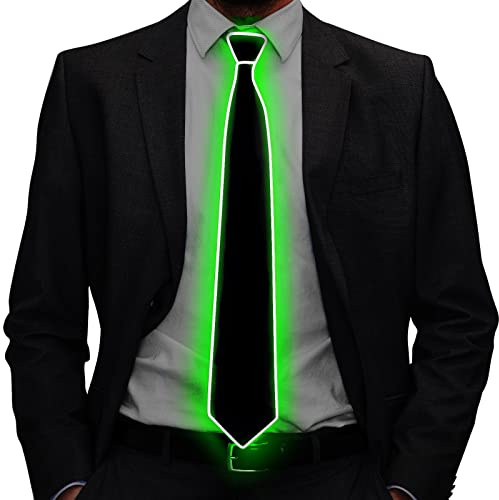 Ainiv Cravatte Luminose, Cravatta Luminosa LED Uomo con Cavo di Alimentazione,3 Modalità Flash, Cravatta Illuminata Regolabile con Cerniera, Accessorio Costume per Feste,Bar,Scuola(Verde Fluorescente)