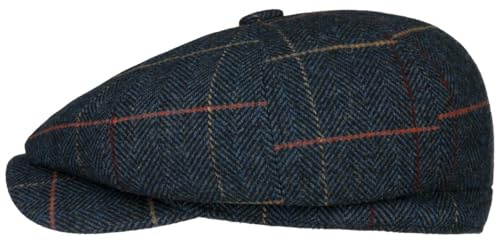 Lipodo Herringbone Check Balloon Cap Herringbone Check Pattern Visor Cap Wool Blend Men Autumn Winter Navy M (57-58 cm)