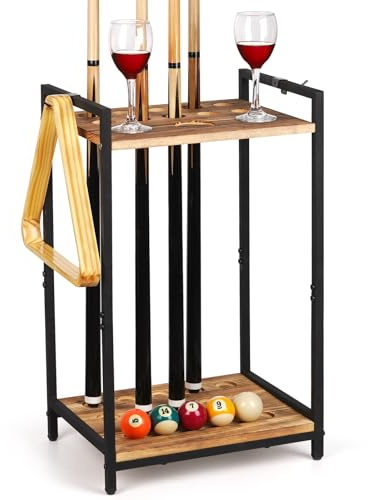 Jolensoy Pool Stick Holder - Freestanding Pool Cue Holder Floor Stand Wooden Cue Stick Holder 10-Hole Billiard Cue Racks for Game Room Billiard Room Decor Club Pool Table Accessories