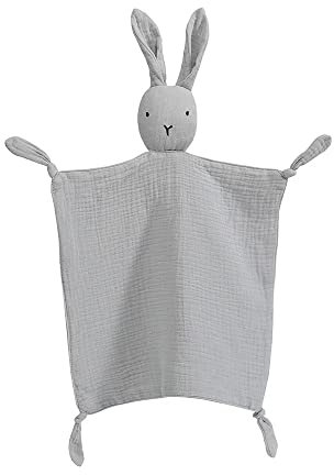 Schmusetuch, Kuscheltuch mit Hase-Köpfchen,Doppellagiger Tüll aus 100% Bio-Baumwolle,Baby Geschenk zur Geburt Junge & Mädchen (grau)