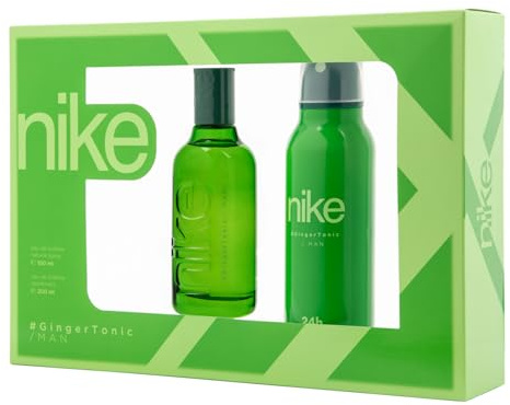 NIKE - Ginger Tonic Colonia 100 ml + Desodorante Spray 200 ml, Estuche de Regalo Hombre, Eau de Toilette Natural y Masculina, Aroma Cítrico y Floral, Fragancia Fresca y de Larga Duración