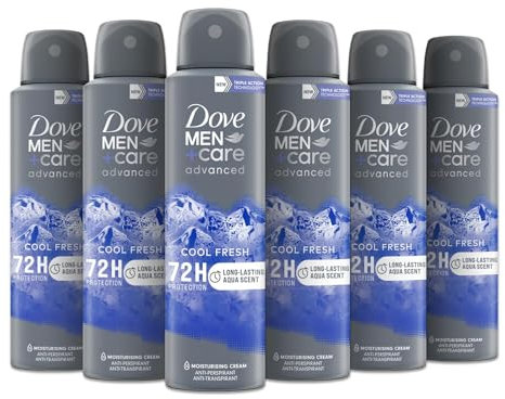 Dove Deodorante Dove Men + Care Cool Fresh Spray Advanced Care, Deodorante Uomo, con 1/4 Crema Idratante, Formula Idratante e Delicata sulla Pelle, Protezione Fino a 72 Ore, 6 Pezzi da 150 ml