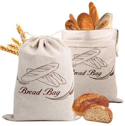 NVGVUP 2 Stück Brotbeutel Leinen mit TPU Innenfutter, Brotbeutel zum Frischhalten, Brotsack Leinen Groß, Wiederverwendbare Leinenbeutel für Brot(38 × 30 cm)