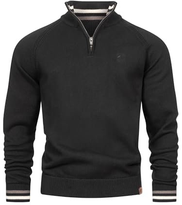 Indicode Herren INSwift Strickpullover mit Stehkragen und Reißverschluss | Herrenpullover Pulli für Männer Black, M