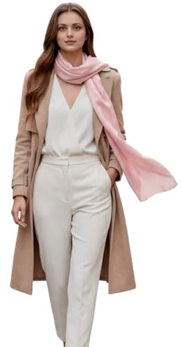 LA FERANI Pañuelo de seda para mujer, 100% seda, color liso, blanco y negro, 180 x 90 cm, color liso, para traje, ocasiones formales, estola, estilo de negocios, regalo para ella, Rosa., 180 cm x 90