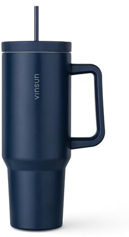 VINSUN Thermobecher 1200ml - Tumbler Mug 40oz mit Strohhalm und Henkel - Edelstahl, doppelwandig isoliert - Heiß & Kaltgetränke - Isolierbecher, Trinkflasche