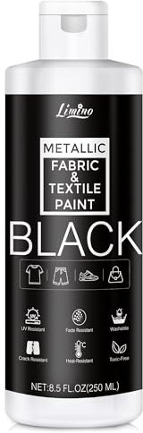 Pintura Textil Negro - 250ml Pintura Textil Permanente para Ropa de Tela y Cuero, Pintura Acrílica para Tela y Cueropara, Pinturas Lavables para Ropa para Camisetas, Jeans, Zapatillas de Lona, Sofás