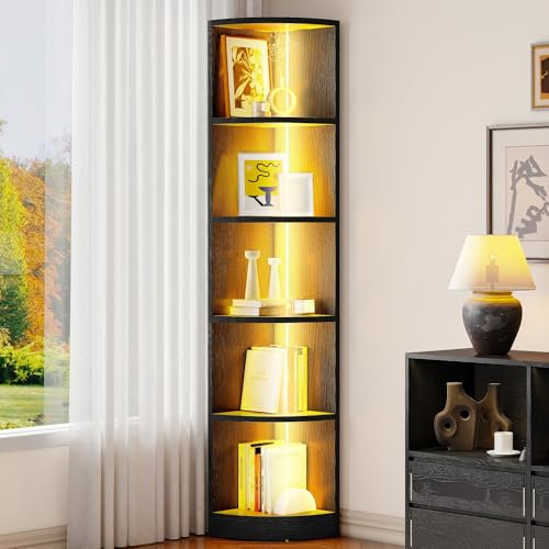 YITAHOME Bücherregal, 5-stöckiges Eckregal 30x30x180cm mit LED, Holz, offene Aufbewahrung, für Wohnzimmer, Heimbüro, Eckregal Freistehend49
