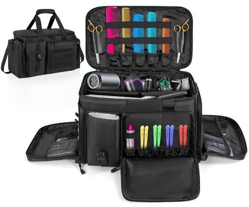 OUUTMEE Trousse de Rangement pour Coiffeur avec Diviseurs Réglables, Sac de Barbier pour Outils de Coupe de Cheveux, Étui de Rangement pour Salon de Coiffure (Sac Uniquement), Noir