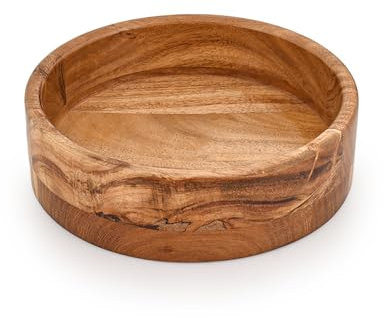 Indus Lifespace Frutero redondo de madera de acacia, cuencos decorativos blancos para decoración rústica del hogar, centros de mesa para verduras, frutas (8 x 8 x 2.5 pulgadas)