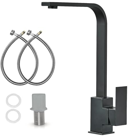 HARNART Rubinetti da cucina moderni neri con girevole a 360° rubinetto miscelatore da cucina per lavello con 1 foro monocomando rubinetto elegante e durevole