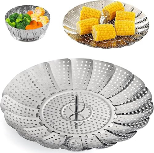 Kezidhp Cestello per Cottura a Vapore in Acciaio Inossidabile Pieghevole, Adattabile a Diverse Pentole, Perfetto per Verdure, Pesce e Frutti di Mare, Inserto per Cottura a Vapore Regolabile
