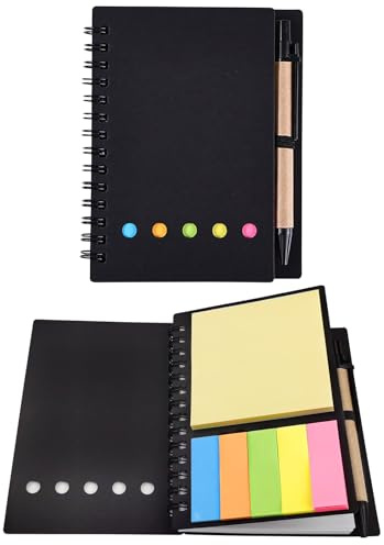 WOLMIK Set di Foglietti Adesivi, Blocco Note Autoadesivo, Taccuino da Tasca con Penna e Portapenne, Blocco Note a Spirale Piccolo per Ufficio, Studenti, Viaggi, Appunti
