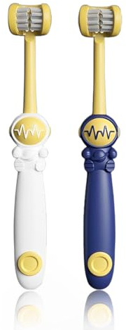 2 Pieza Cepillo de Dientes para Bebé, Mango Compacto, Ergonómico y Antideslizante, Primer Cepillo de Dientes Bebés y Niños con Cabezal Redondeado (Blanco/Azul)