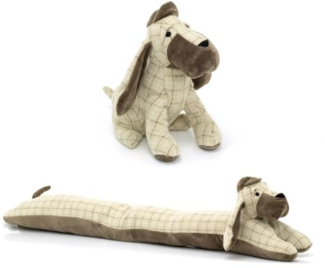 Beige Basset Hound Doorstop & Draught Excluder Set | 2-Piece Dog Shaped Draft Excluder and Door Stop