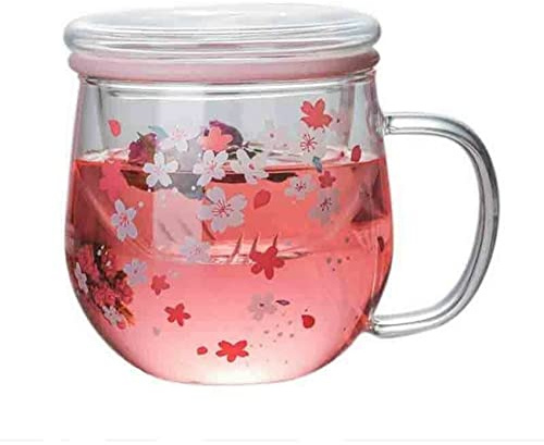Aboiled Gobelet en verre avec infuseur à thé, filtre et couvercle, motif floral, tasse à thé, 300 ml, verres à boire