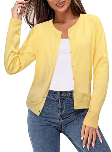 Totatuit Womens Bolero Cardigans Button Down Lightweight Cardigan Sweater Long Sleeve Open Front Short Knitted Jacket Casual Shrugs Yellow XL