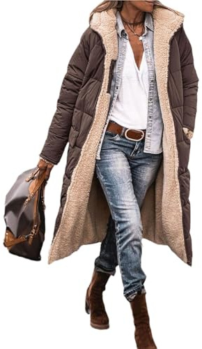 Edelaura Manteau Long pour Femme en Duvet à Capuche Unie Imperméable au Vent en Polaire d'hiver Élégante Zippée à Manches Longues avec Poches Parka Réversible Matelassé Épais et Chaud de Loisir