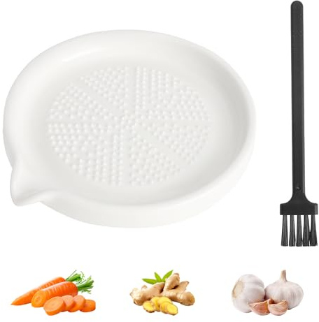 Plato Rallador Ceramica con Cepillo Plato Rallador de Ajo Ceramica Rallador de Jengibre Cerámico Rallador de Cerámica para Jengibre y Ajo Especias y Cocina
