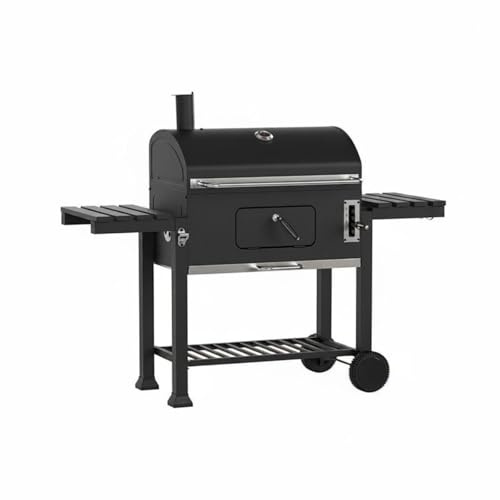 KESOTO Outdoor Barbecue Grill Including Rectangular Briquette Grill Chimney Vent Two Side Shelves Wheeled Mobility and Liftable Tray Suitable for Patio Barbecues Home Feasts