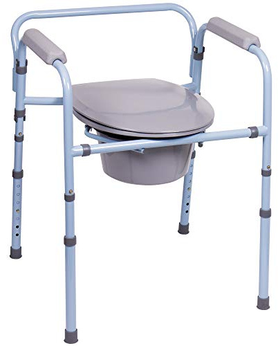 Carex 3-in-1 Folding Bedside Commode and Raised Toilet Seat, Portable Toilet Supports Up to 300lbs, Bedside Commodes for Seniors, Adult Potty Chair with Bucket, Lid, and Splash Guard