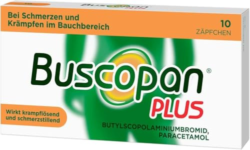 Buscopan PLUS Zäpfchen mit Paracetamol bei krampfartigen Bauchschmerzen | 10 Stk |lindern schnell stärkere Schmerzen & Krämpfe im Bauch |Magen-Darm-Erkrankungen, Magenkrämpfe und Blasenentzündung