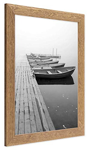 PHOTOLINI Bilderrahmen A3 30x42 cm Holz Eiche-Optik, Echtholz-Rahmen rustikal, Strandhaus, Made in Germany, Echtglas, zum Aufhängen, extra Zubehör - Treibholzlook mit einem Hauch Küstenflair