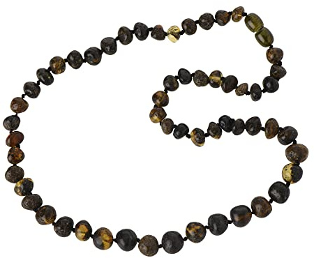 TheNaturalAmber Amber Necklace Adult – Baltic Green Baroque Polished Beads 55cm – Handmade Genuine Amber Jewelry for Pain Relief & Wellness