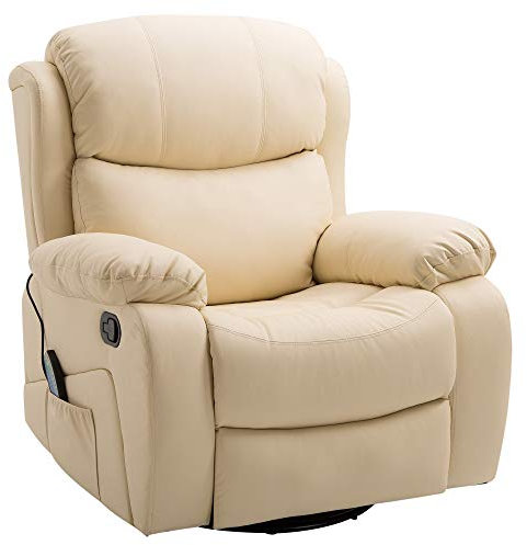 HOMCOM Poltrona Relax con 8 Punti Massaggianti e Riscaldamento, Reclinabile con Poggiapiedi, 97x92X104cm Ecopelle Beige
