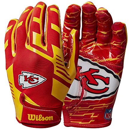 Wilson YTH NFL Stretch FIT Gloves, Youth, Rouge/Jaune