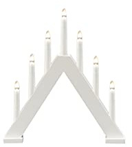 Konstsmide Luces de Navidad/Puente de Vela Moderno/Madera Lacada Blanca/Uso Interior (IP20)/230V Interior/7 Velas con Bombillas Transparentes/Cable Blanco con Interruptor de Encendido y Apagado