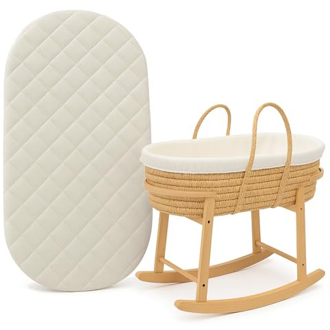 Super Soft Infant Moses Basket Mattress – Thick Foam with Removable Quilted Zip Cover – Compatible with Mama & Papa & Mothercares – Made in UK 74 x 30 x 4cm