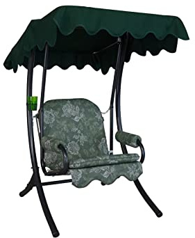 Angerer Balancelle de Jardin 1 Place, Structure en Acier Galvanisé, Toit Réglable, avec Coussin et Accoudoirs, 100x145x160 cm, Made in Germany (Motifs Vert)
