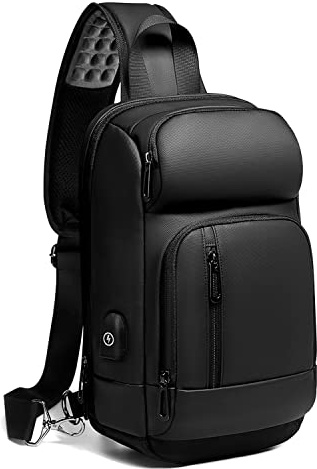 GYakeog Bandolera Cruzada Hombre Bolso Pecho Grande Impermeable con USB Bolso para Vida Diaria Ciclismo Caminar Viajar y Trabajar-Negro
