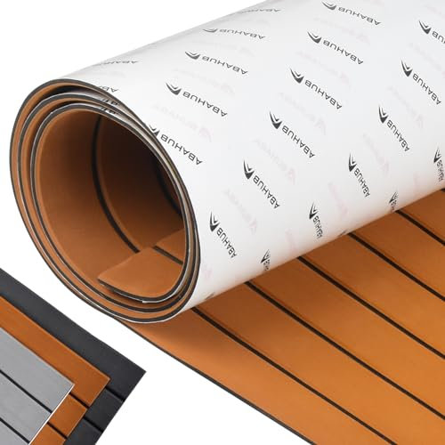 Abahub Bootsbeschlag EVA Schaum Selbstklebend Boots Bodenbelag Rutschfeste Faux Teak Marine Boot Decking Matte für Boote Yachtboden Schwimmbad 121x42cm, 243cm x6/42/60/73/91/115cm