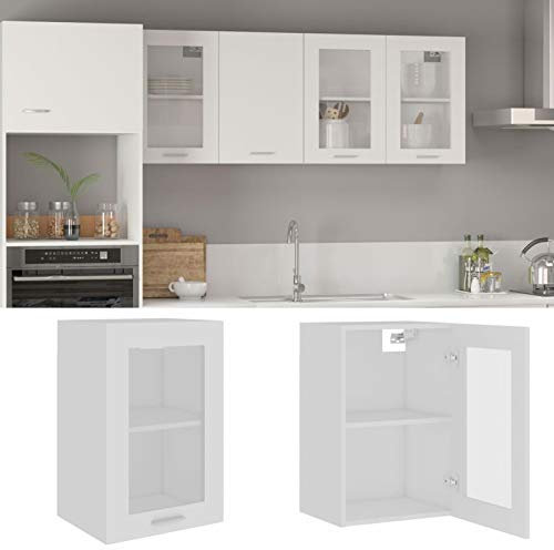 Gecheer Armario Colgante Cristal Armario de Pared Armario Multiusos para Colgar Armario de Cocina Mueble Vitrina Madera Blanco 40x31x60 cm