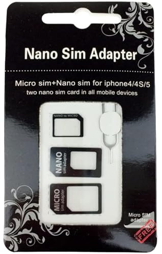 FLLAGG20 Adaptador Tarjeta Sim Movil Card 4 en 1 (Nano a Micro, Micro a Standard, Nano a Standard) para Todos los Dispositivos móviles + Clip para Extraer Universal Sim Adapter